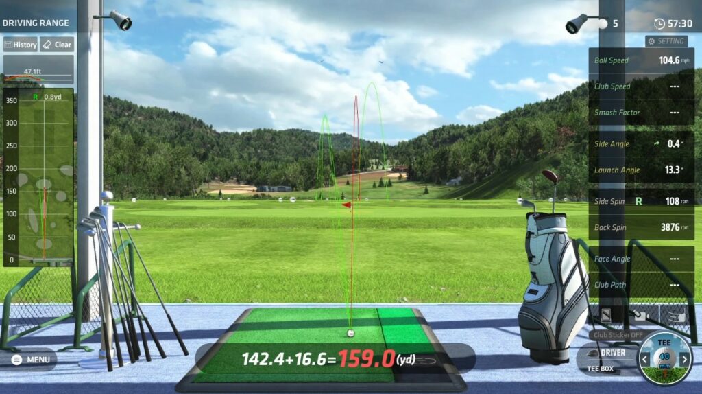 Virtual driving range on simulator screen
