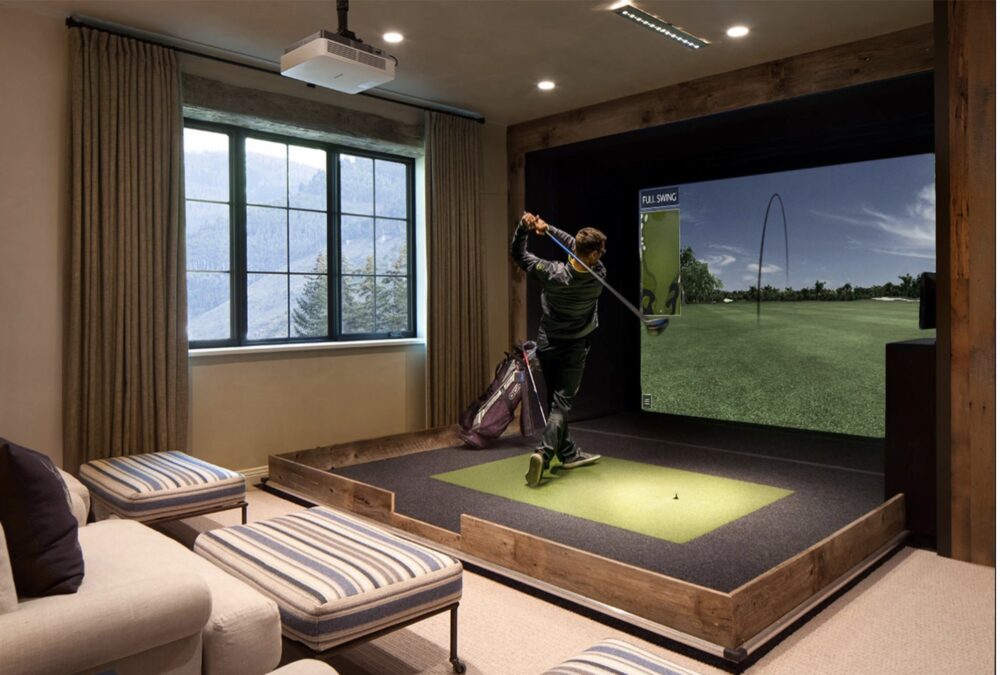 Golf simulator setup with projector display